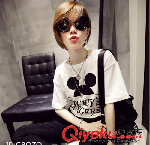 甜心家 2015夏季新款女装韩国休闲方框字母老鼠头宽松短袖T恤套头好质量