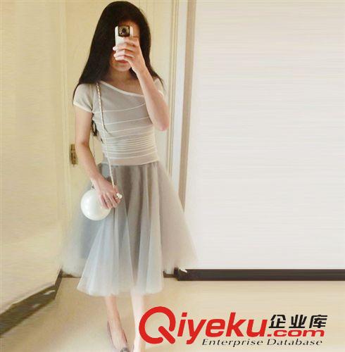 000 韩国代购2015夏装新款名媛小香风针织上衣蓬蓬裙套装两件套女女