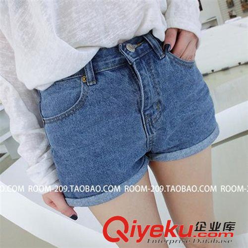 2015年4月新款 韩国自留推荐款2015夏季新款短裤超显瘦高腰卷边女式牛仔裤