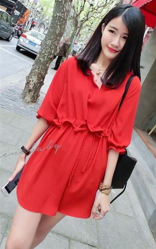 2015年4月新款 五一出行必备韩版{dj2}定制无法抗拒的红非常非常小女人连衣裙
