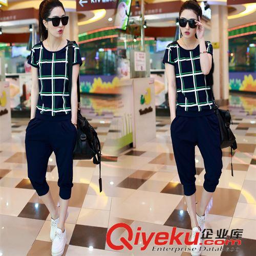 所有 韩版产品 2015夏季新款女 时尚T恤+哈伦裤二件套运动服 显瘦休闲套装韩版