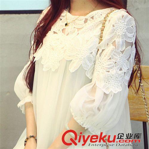 4月20号新款 韩版新品 夏季白色欧根纱镂空花朵圆领连衣裙    A210