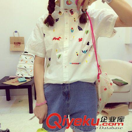 女士衬衫 2015韩国ulzzang童趣可爱森林小动物原宿软妹短袖衬衣  A255