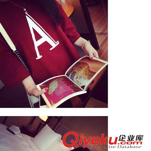 女士T恤 2015韩版女装A字母长袖T恤打底衫宽松显瘦上衣 A11