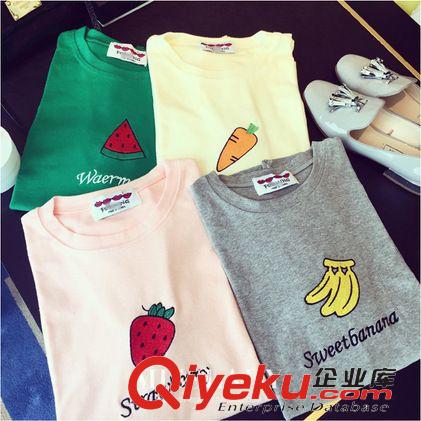 女士T恤 韩国2015可爱水果刺绣字母糖果色T恤四色  A18