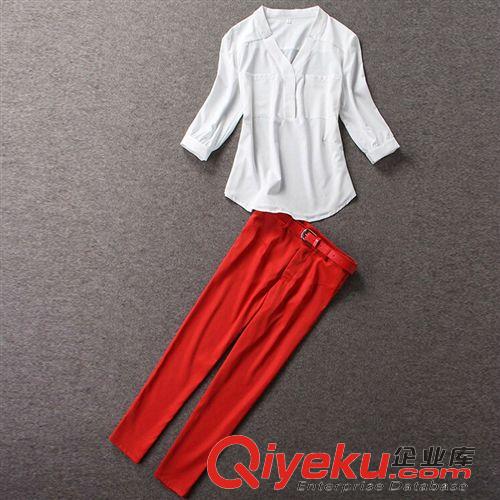 【衣梦】套装 2015新款菁菁同款 女式休闲套装上衣+红色小脚裤两件套