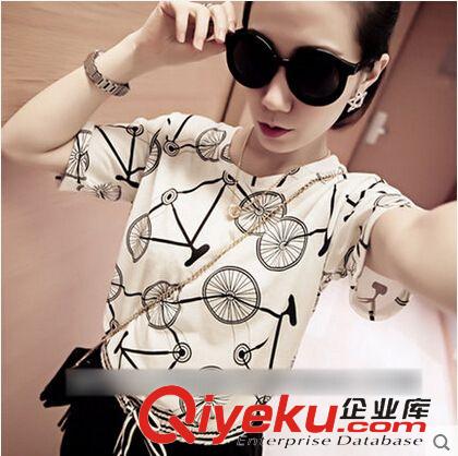 T恤 2015韩国夏季新款女装短袖百搭T恤圆领棉可爱单车打底衫