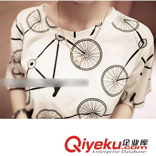 T恤 2015韩国夏季新款女装短袖百搭T恤圆领棉可爱单车打底衫