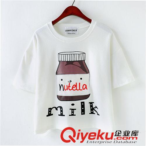 掌柜力荐 2015韩国春季新品女装小清新牛奶瓶字母套头短袖t恤女式创意826