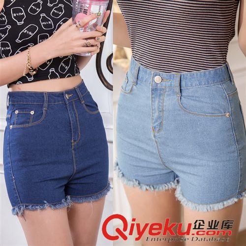 牛仔全系列 2015夏季新款 韩版高腰时尚品牌牛仔短裤毛边女式弹力牛仔热裤