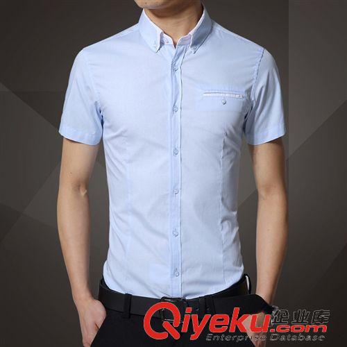 新品上市 2015夏季新款修身男式衬衫 韩版男士短袖衬衫 男式免烫衬衫批发