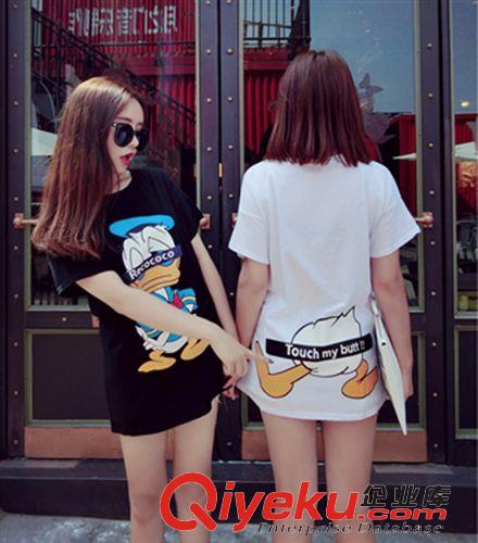 5月新款 现货批发2015夏季新款韩版卡通动漫唐老鸭中长款短袖T恤 女