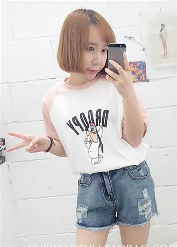 4月新款 2015夏季新款女装韩版可爱小狗插肩袖宽松女式T恤