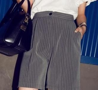下装系列 热卖2015夏季新款韩版竖条纹工装高腰短裤西装阔腿裤 女式