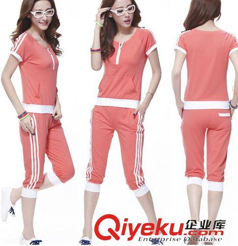外套/套装/小西装 2015夏季新款韩版短袖时尚纯棉运动套装 一件代发