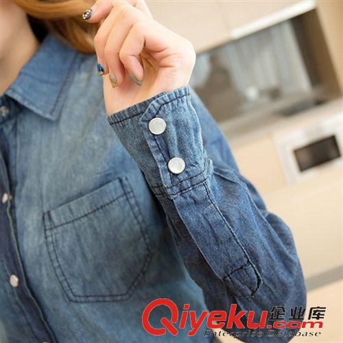 蕾丝、雪纺、村衫 一件代发  新款  韩版渐变色修身显瘦牛仔衬衫DQPT-QIQW