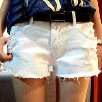 热裤/短裤 2015夏装新款黑白色运动休闲牛仔短裤磨破洞女装显瘦短裤