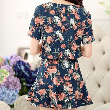 裙子 2015夏装新品韩版修身显瘦印花两件套连衣裙