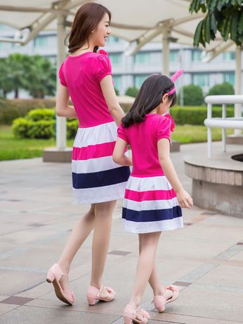 新款五 2015夏季新款韩版亲子装圆领撞色母女装连衣裙