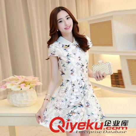 新款五 2015夏装新款韩版女式修身翻领显瘦短袖连衣裙