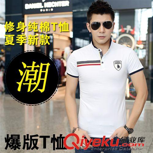 新款四 2015夏装新品 韩版男式高品质修身立领短袖T恤
