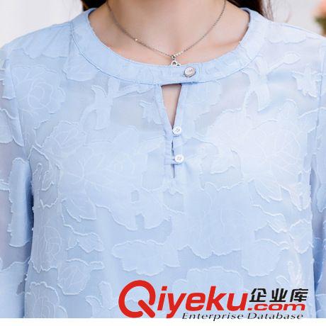 蕾丝雪纺衬衫 2015春装新款雪纺衫 韩版圆领七分袖打底衫