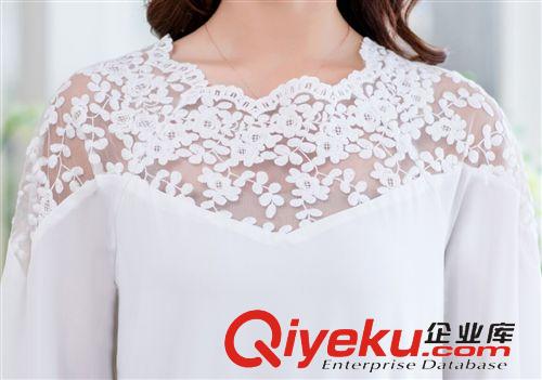 蕾丝雪纺衬衫 2015春装新款韩版宽松拼接蕾丝小衫七分袖女式上衣
