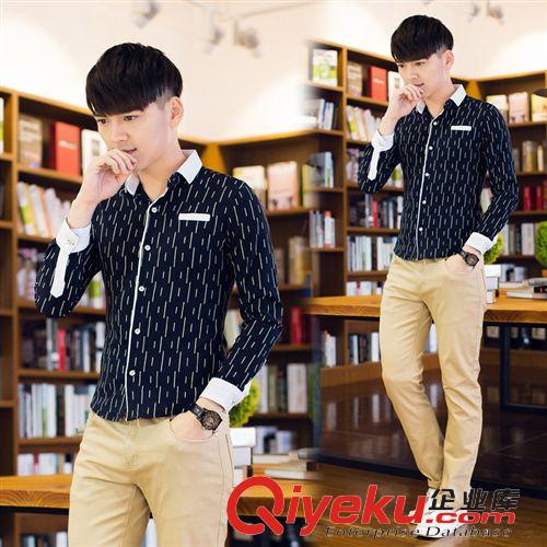 男式衬衣 2015春装新款男式韩版修身条纹衬衣潮流衬衫