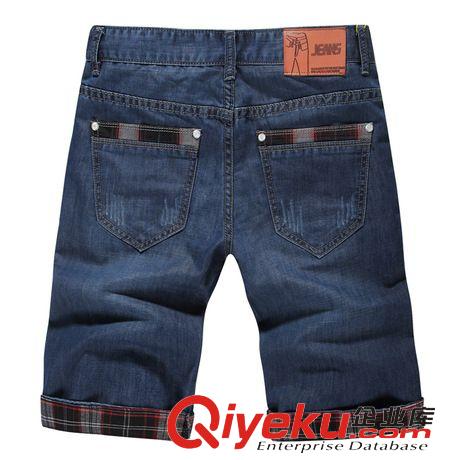 男式裤子 2015夏季新款韩版男式直筒折叠格子布裤口牛仔中裤