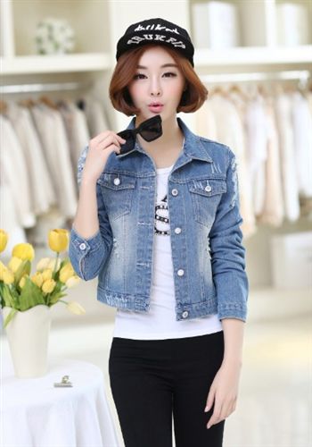 外套 2015新款时尚韩版个性高腰牛仔外套
