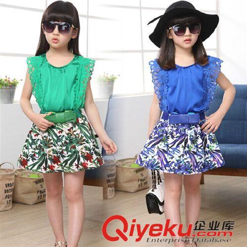 一件代发 2015夏季新款童装女童蕾丝花边裙套装二件套中大童韩版公主裙