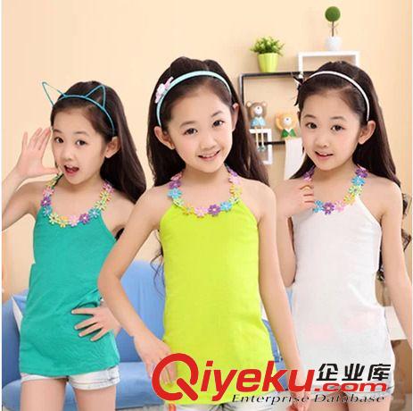 一件代发 新款夏款2015韩版童装女童吊带背心儿童纯棉纯色印花童背心批