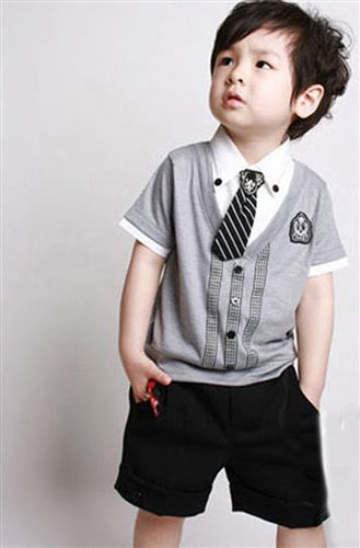 童装 2015韩版夏季新款外贸童套装领带儿童短裤套装纯棉短袖男童装童装