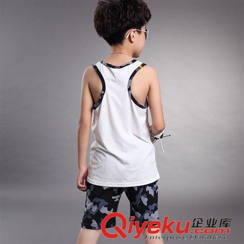 夏季男童套装 童套装2015夏季新款 韩版纯棉中大童背心迷彩男童运动两件套代发