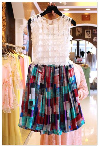 5月{zx1}款 2015夏装新款韩版刺绣花朵网纱吊带格子连衣裙三件套 女装批发
