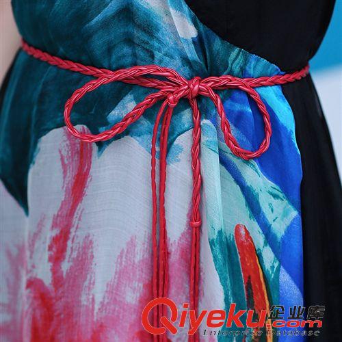 波西米亚裙 2015夏季新款雪纺无袖圆领连衣裙波西米亚大摆飘逸显瘦长裙