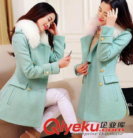 风衣毛呢系列 2014冬季新款女装   韩版毛领中长款羊毛呢外套加厚妮子大衣