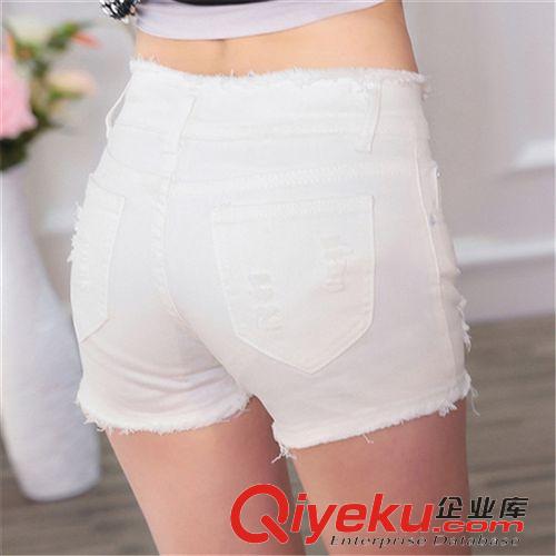 2015五月新款 韩版女装2015夏装新款修身破洞女式白色牛仔短裤女9668