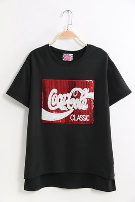 韩国东大门系列 2015韩国东大门可口可乐亮片图案韩版短袖T恤 851原始图片3