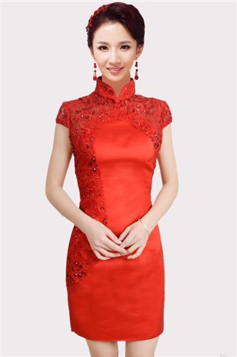 2015年度定期上新 富茵娜2014新款红色改良短款旗袍新娘礼服旗袍 结婚敬酒服
