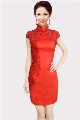 爆款专区 富茵娜2014新款红色改良短款旗袍新娘礼服旗袍 结婚敬酒服