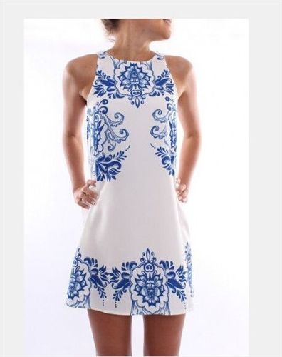 欧美风 速卖通ebay  系列  速卖通Ebay外贸欧美女士无袖圆领印花雪纺连衣裙