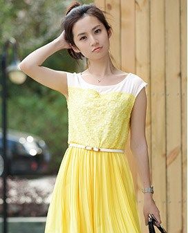 430上新 厂家直销2015夏季新款连衣裙纯色韩版百褶雪纺连衣裙短袖