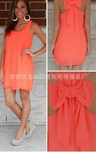 连衣裙 速卖通Ebay外贸欧美女士圆领无袖后背蝴蝶结宽松橘色连衣裙