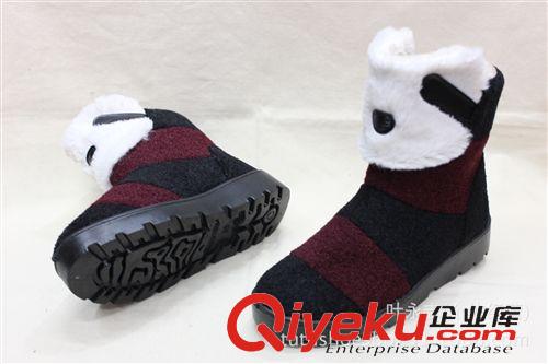 冬季女鞋 厂家直销2014淘宝爆款条纹熊猫眼图案加棉保暖橡胶底雪地靴