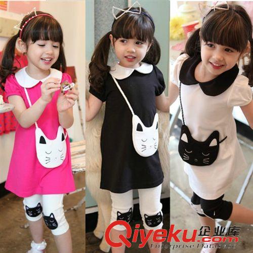 2015年夏款 2015年夏季新品 韩版童装 童套装 女童宝宝卡通猫咪童夏装