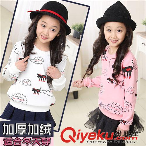 女童专区 冬款新款韩版中大童童外套卡通小猫加厚加绒女童卫衣批发一件代发
