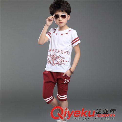 2015夏季新款 童装夏装2015韩版男童星星款运动休闲短袖t恤中大童儿童两件套装