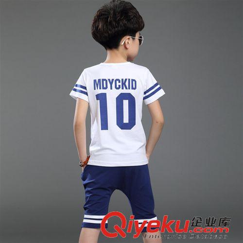 2015夏季新款 童装夏装2015韩版男童星星款运动休闲短袖t恤中大童儿童两件套装