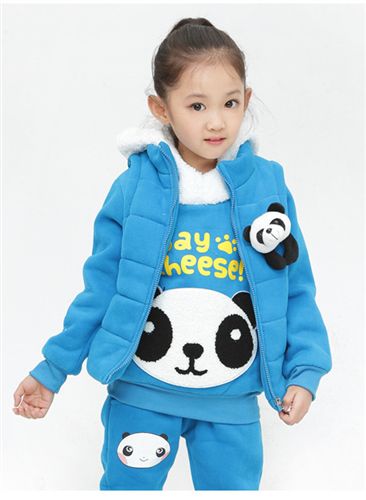 冬季-----Winter 2014冬款童套装 韩版儿童熊猫童套装 男女童单面绒加厚三件套